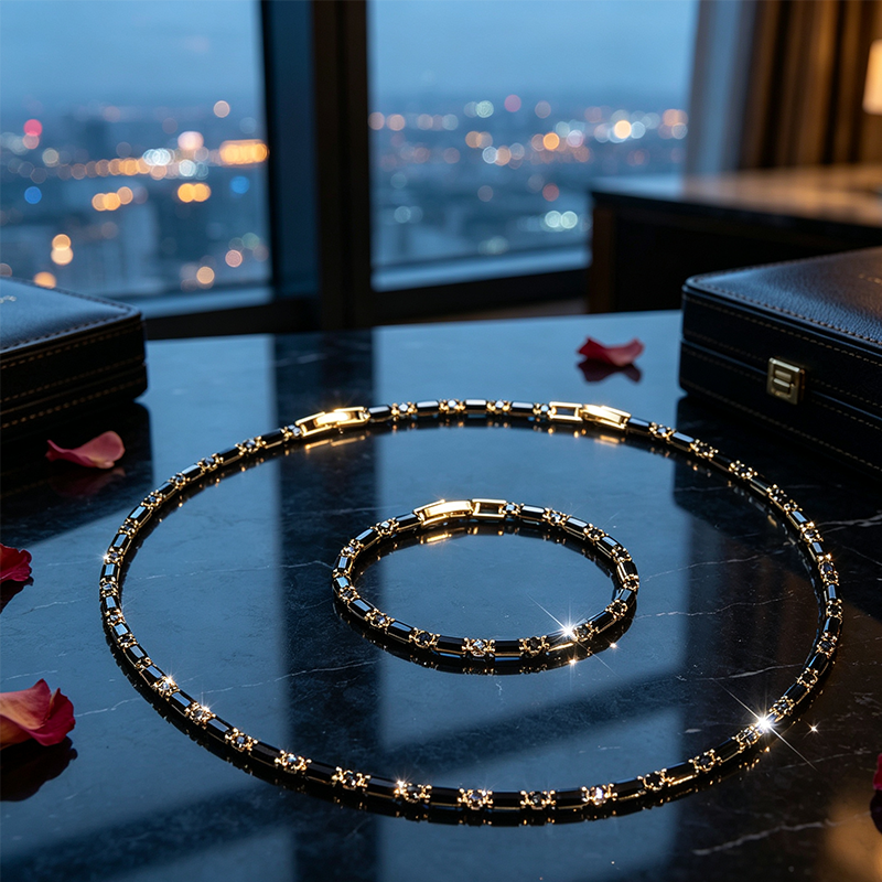 🔗 LIMITED-TIME 50% OFF ✨ Men's Jewelry Set — Necklace + Bracelet, Dark CZ Accents, Street-Luxe Edge