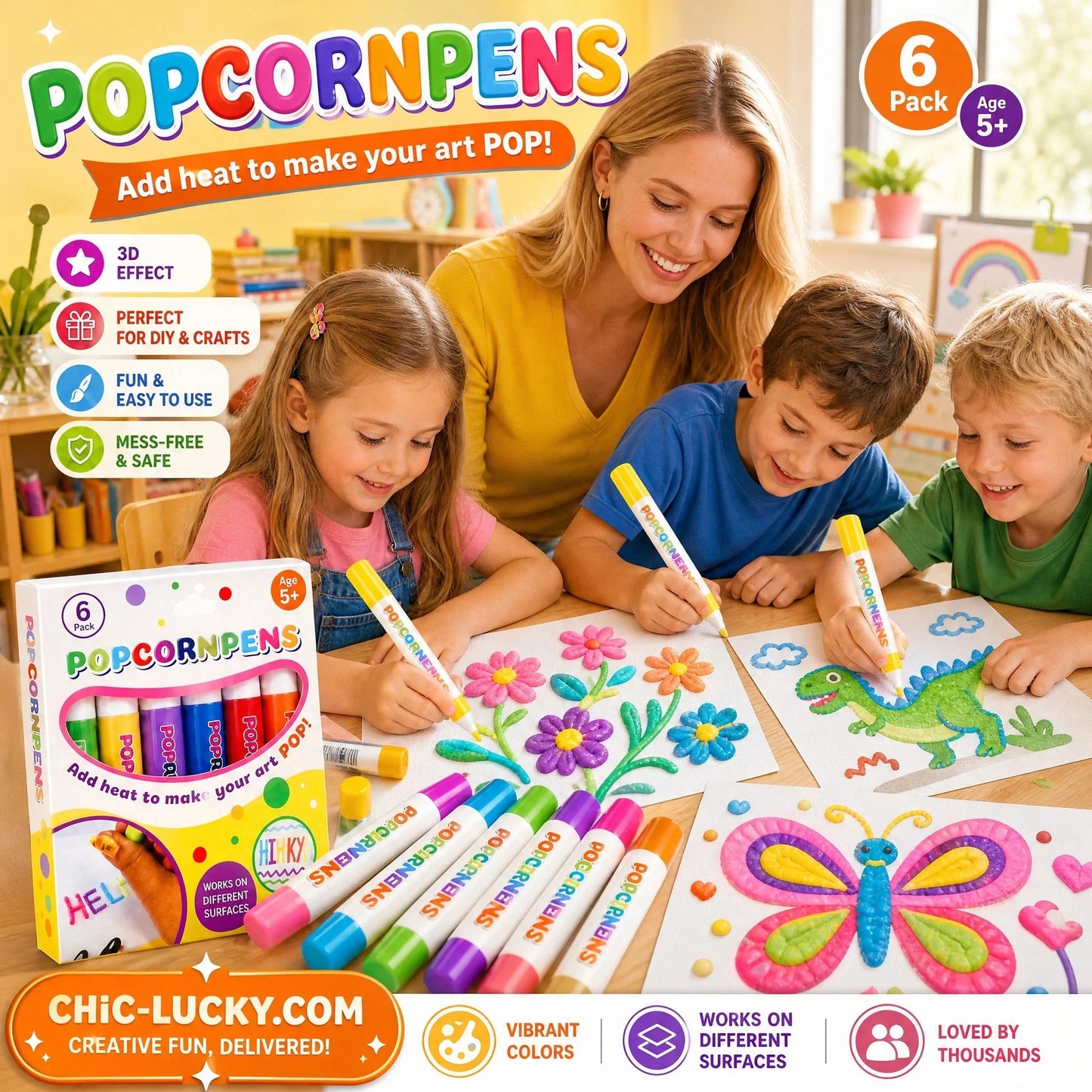 🔮Magic Pen – Draw 3D with one stroke!🎄DIY Bubble Popcorn Drawing Pens