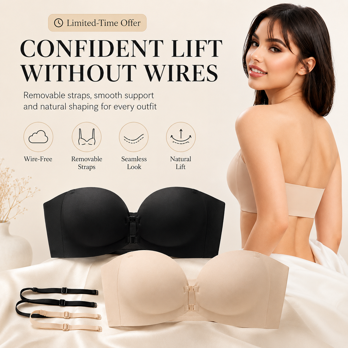 Removable Straps Wire-Free Gathering Bra