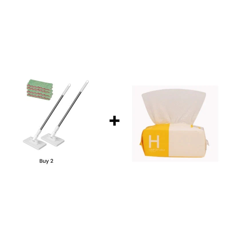 🏆Flat Mop with Stainless Steel Handle, come with Reusable Washable Mop Cloths