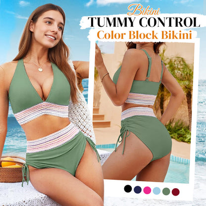 🔥Special Price £12.99!!💥50K+ SOLD!-👙High Waisted Tummy Control Color Block Bikini Sets