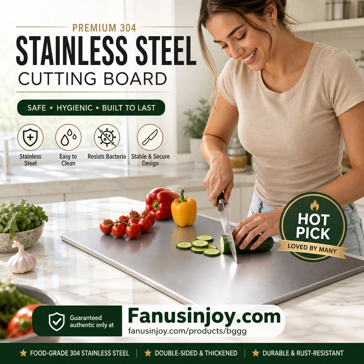 🎁Chef‑Recommended 50% Off！👩‍🍳🔪304 Stainless Steel Cutting Board, Must‑Have Cooking Tool！🥩🥦Safer, Cleaner & More Convenient!💥