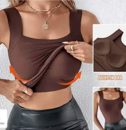 🏆2026 HOT SALE 50% OFF!!🔥 BUY 1 GET 1 FREE 💐Women's U Neck Camisole High Strechy Seamless Built-in Bra Padded Tank Tops