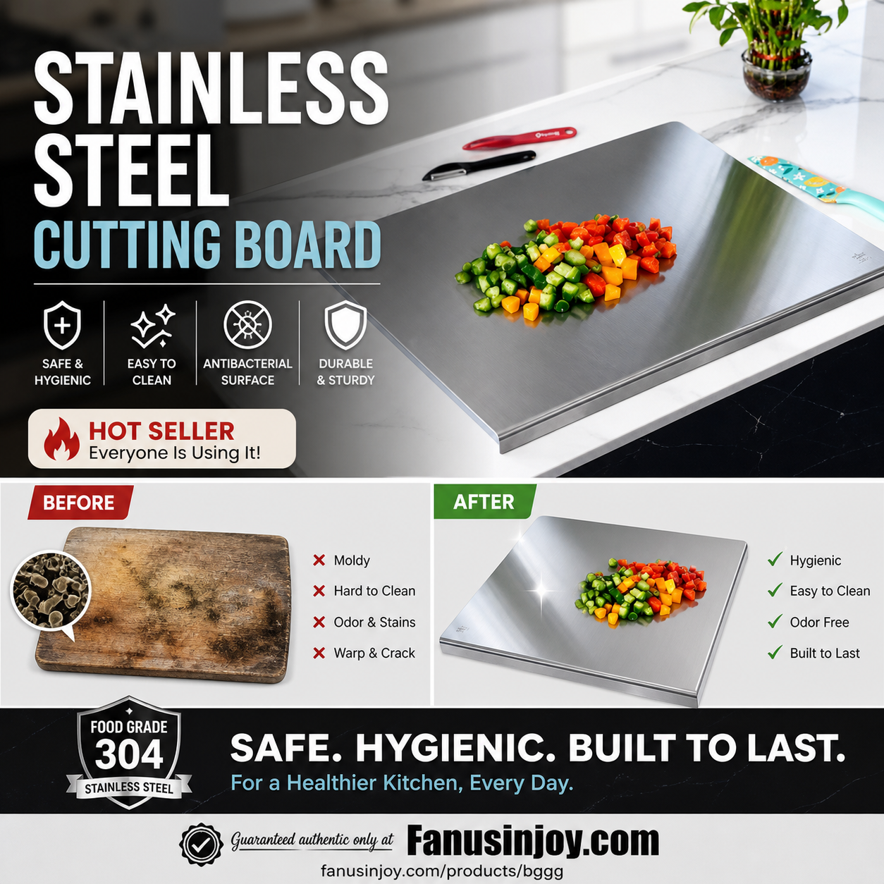 🎁Chef‑Recommended 50% Off！👩‍🍳🔪304 Stainless Steel Cutting Board, Must‑Have Cooking Tool！🥩🥦Safer, Cleaner & More Convenient!💥