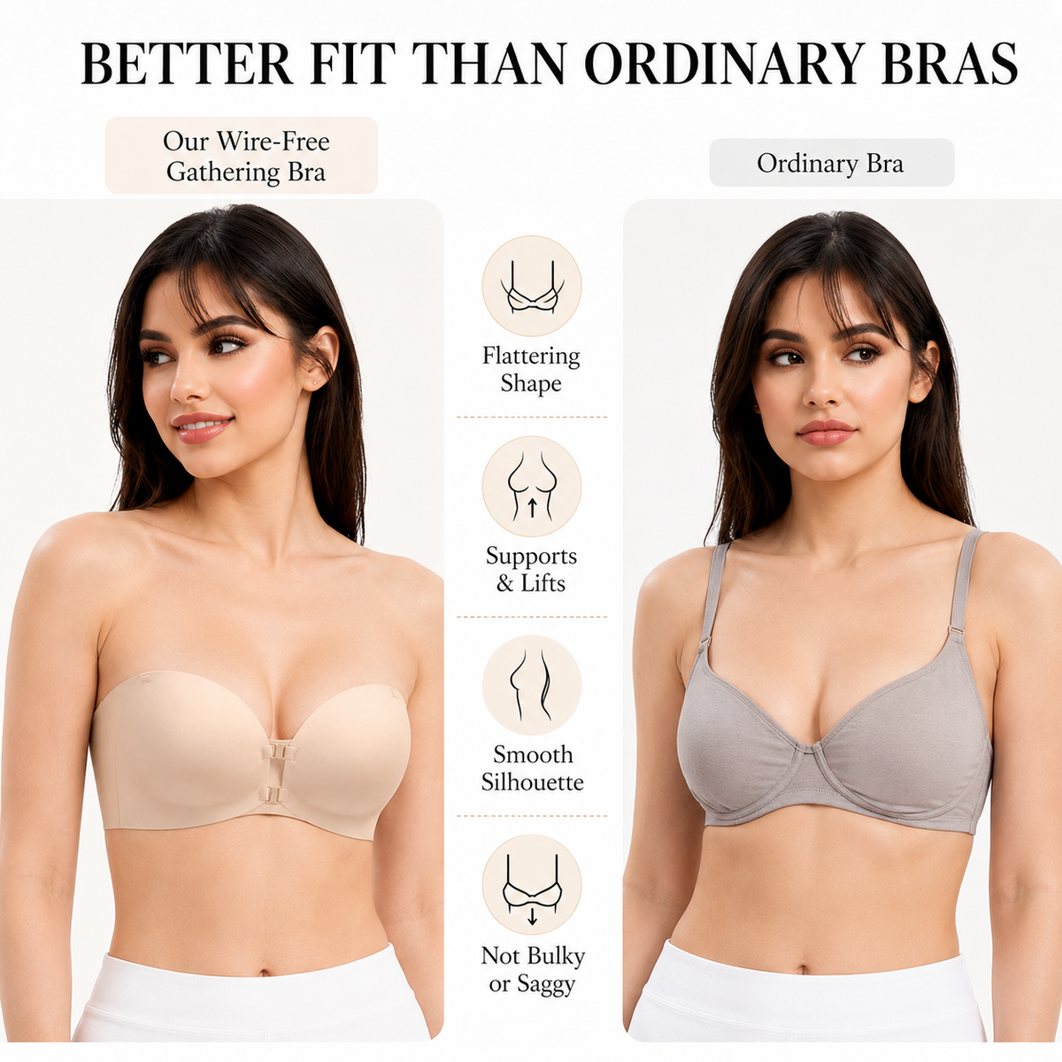 Removable Straps Wire-Free Gathering Bra