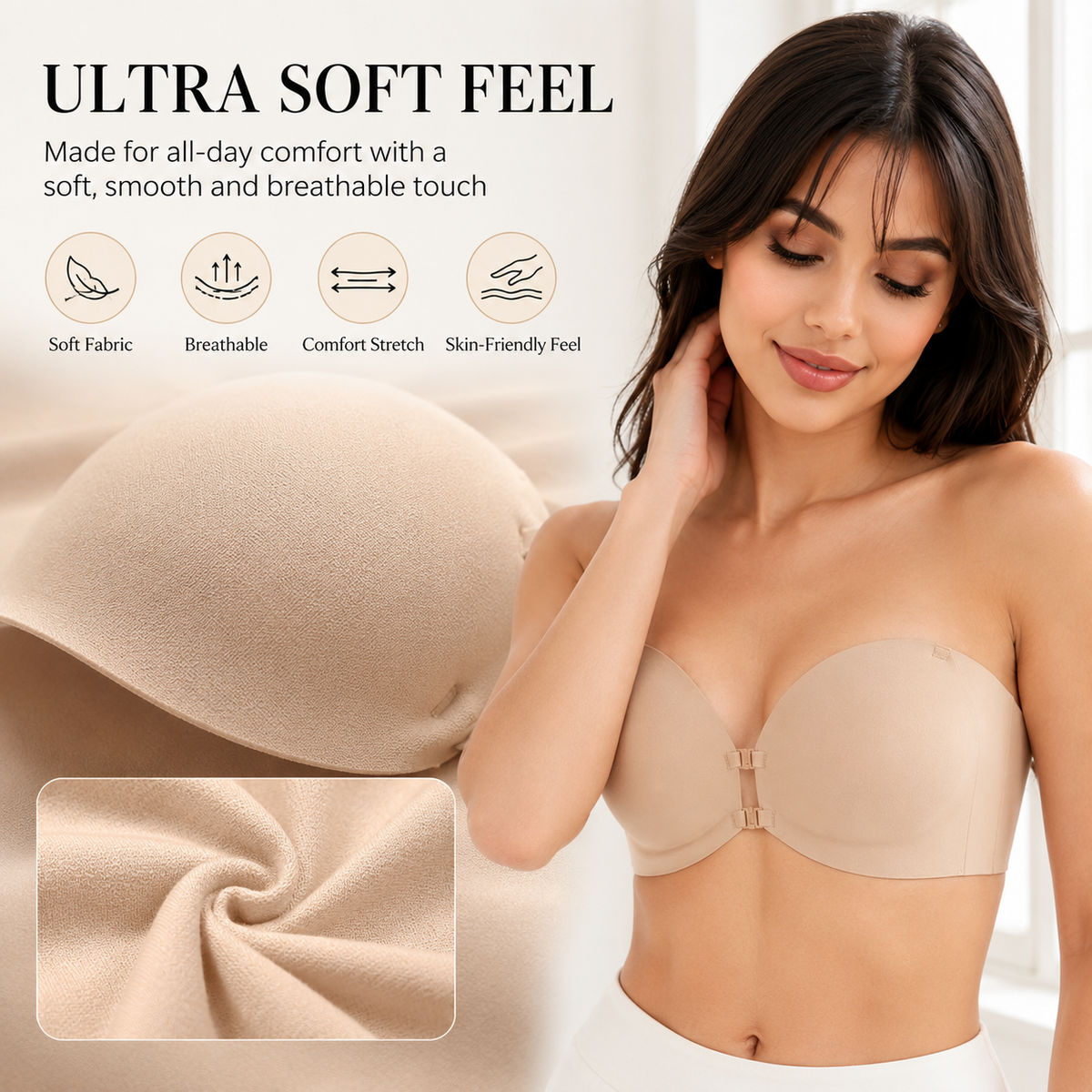 Removable Straps Wire-Free Gathering Bra
