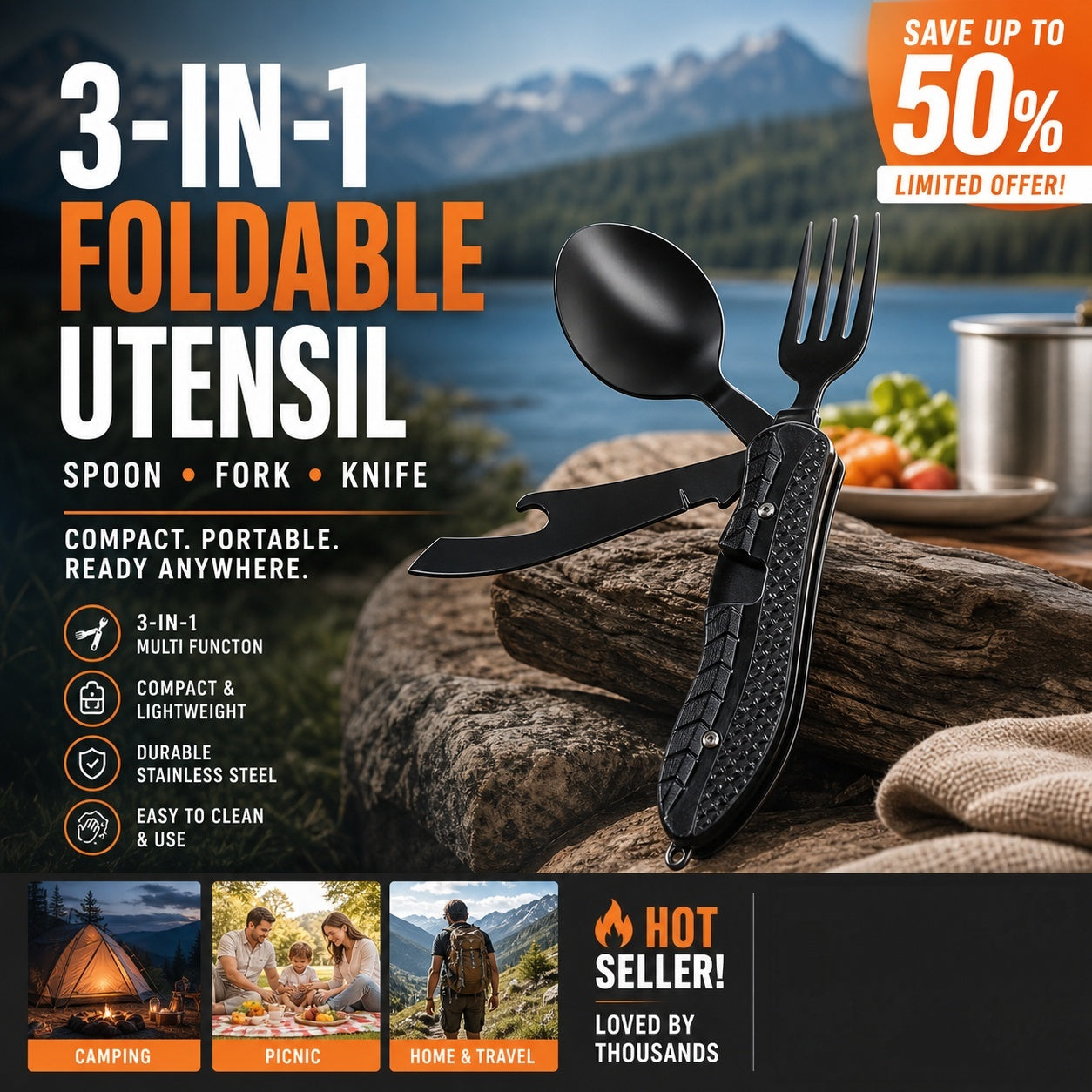 🏕️4-In-1 Outdoor Folding Multifunctional Tableware