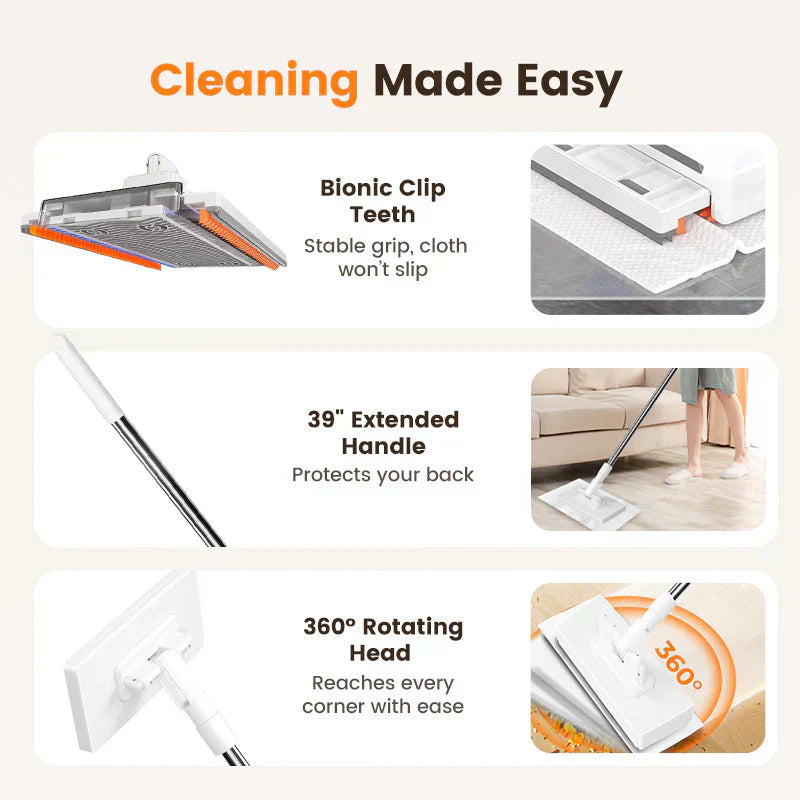 🏆Flat Mop with Stainless Steel Handle, come with Reusable Washable Mop Cloths