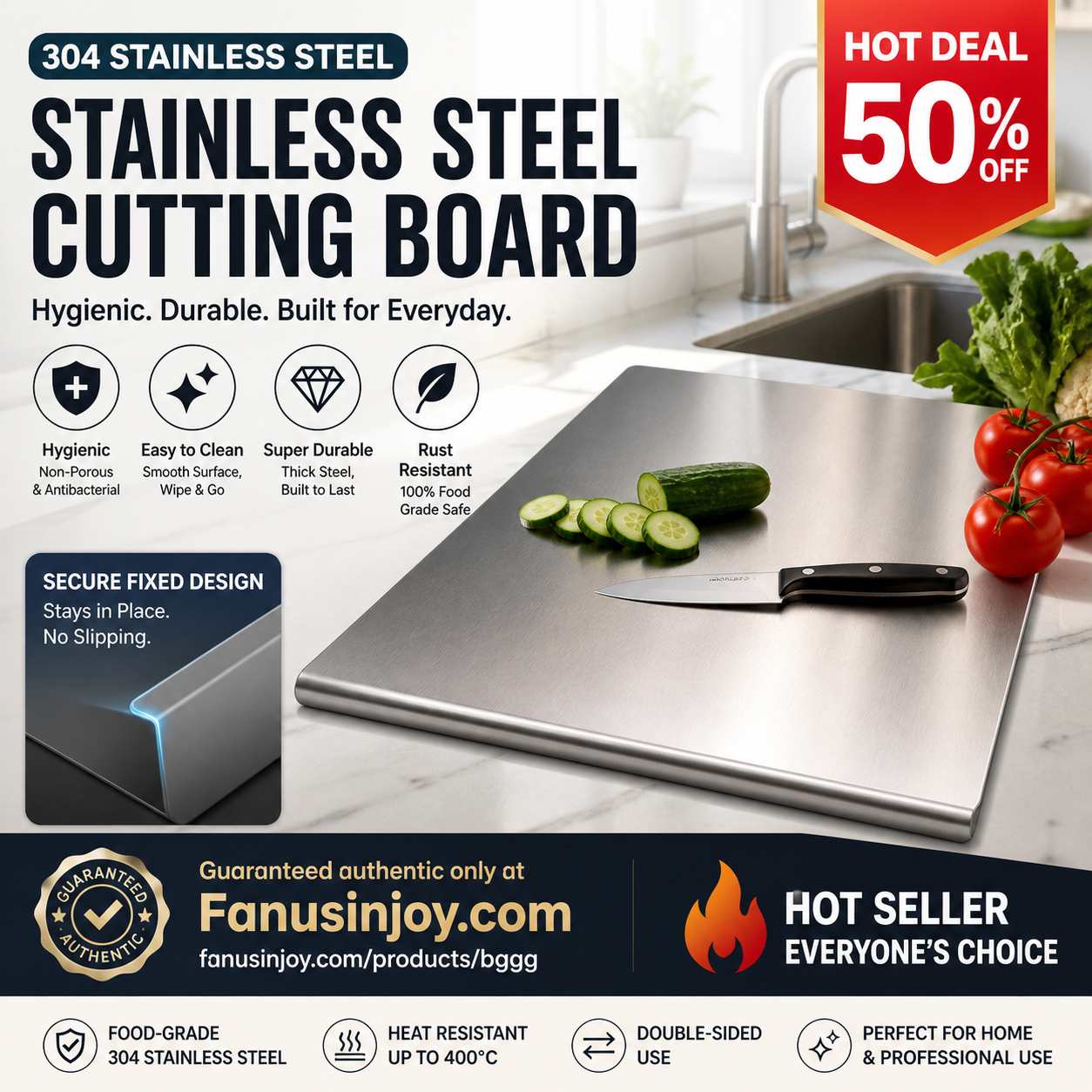 🎁Chef‑Recommended 50% Off！👩‍🍳🔪304 Stainless Steel Cutting Board, Must‑Have Cooking Tool！🥩🥦Safer, Cleaner & More Convenient!💥
