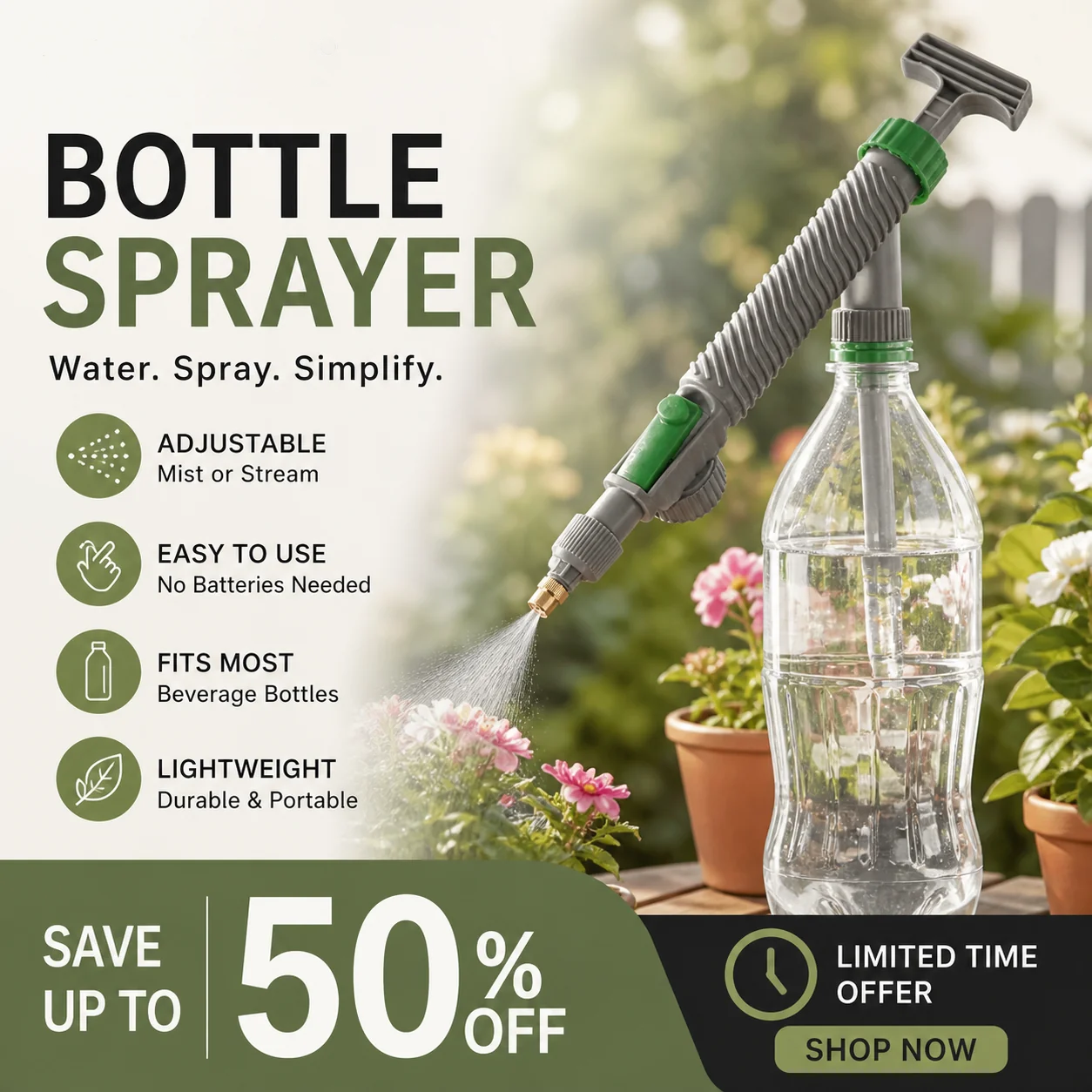 🌿 50% OFF NOW! 💧 Manual Drink Bottle Sprayer – Adjustable nozzle, fits standard bottles – Perfect for plant watering, fertilizing & pest control 🌱