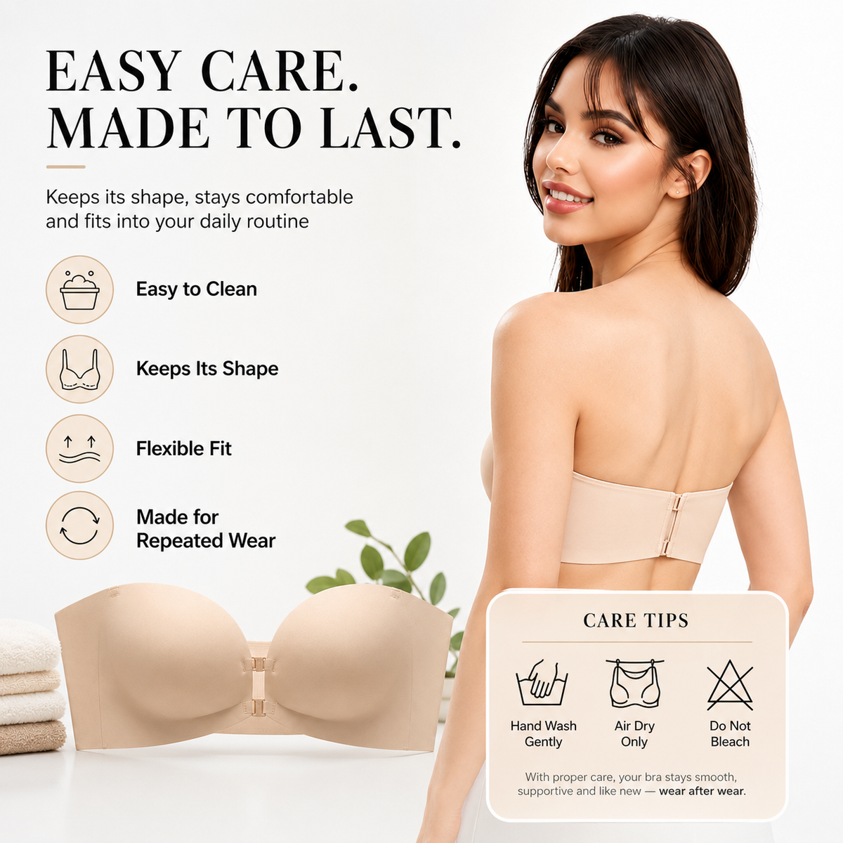 Removable Straps Wire-Free Gathering Bra