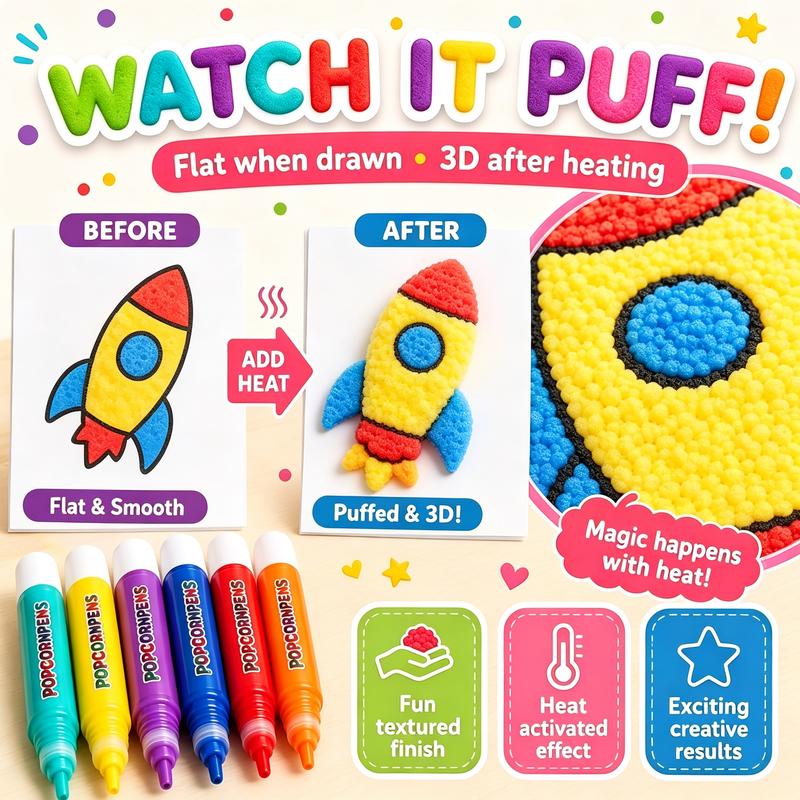 🔮Magic Pen – Draw 3D with one stroke!🎄DIY Bubble Popcorn Drawing Pens
