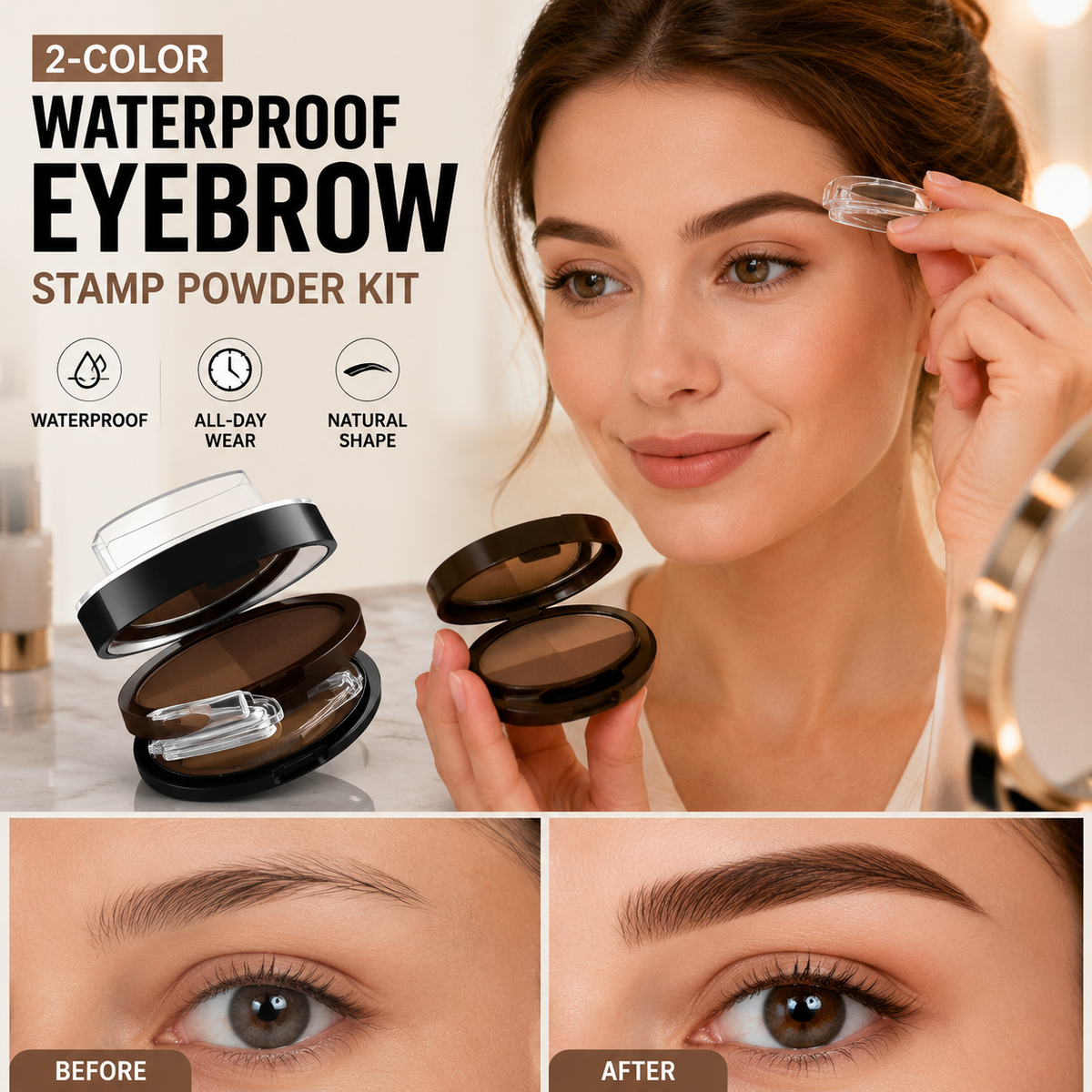 ✨Instant Adjustable Eyebrow Stamp – Two‑color brow powder, waterproof & smudge‑proof. Natural, full brows in seconds!