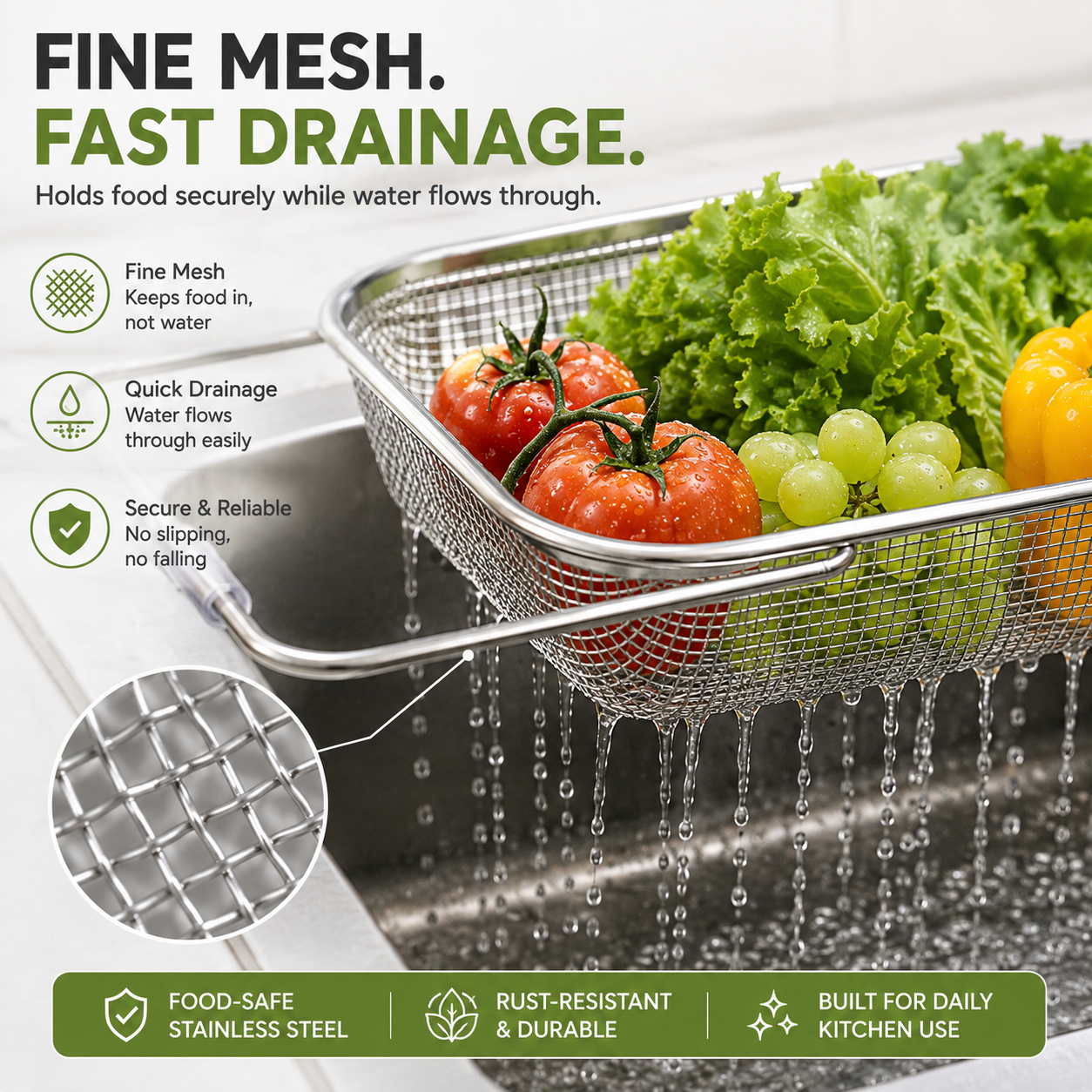 Stainless Steel Telescopic Drainer Basket