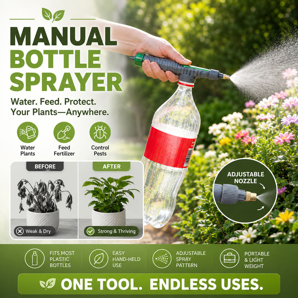🌿 50% OFF NOW! 💧 Manual Drink Bottle Sprayer – Adjustable nozzle, fits standard bottles – Perfect for plant watering, fertilizing & pest control 🌱