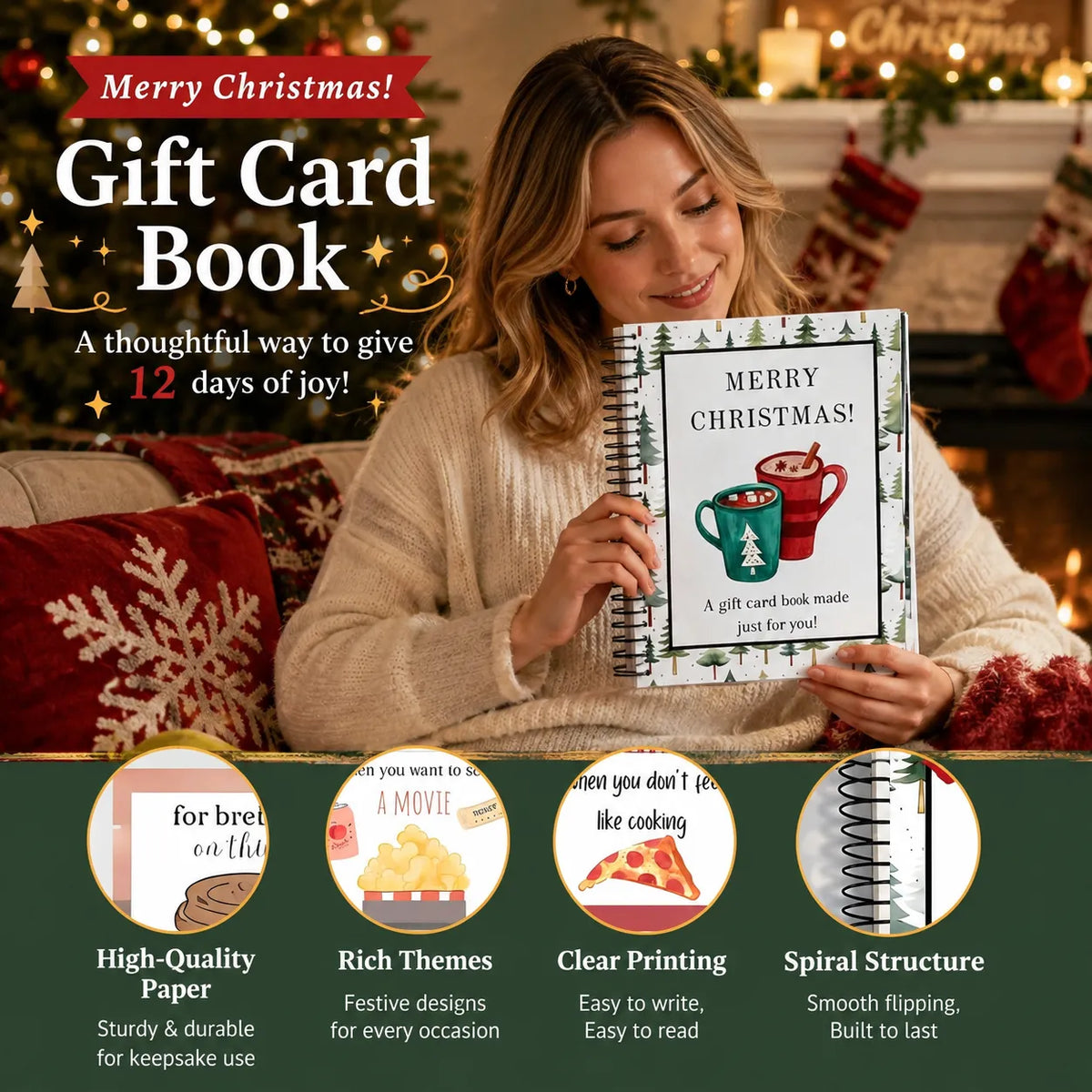 🔥Buy 1 Get 1 Free🎄 Ready for Christmas!🎅Christmas Gift Card Booklet 👍DIY Spiral-Bound Christmas Gift Card Holder Book🎁