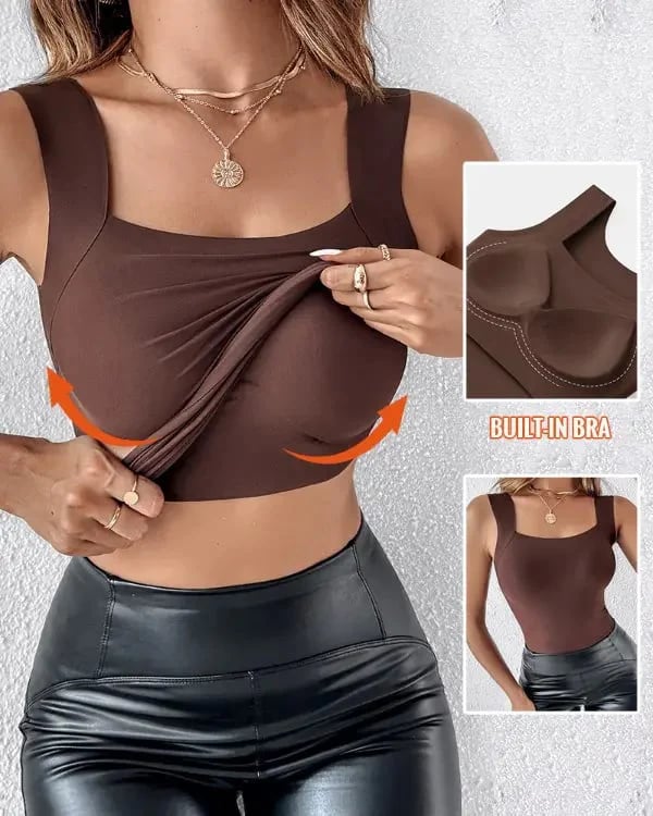 🏆2026 HOT SALE 50% OFF!!🔥 BUY 1 GET 1 FREE 💐Women's U Neck Camisole High Strechy Seamless Built-in Bra Padded Tank Tops