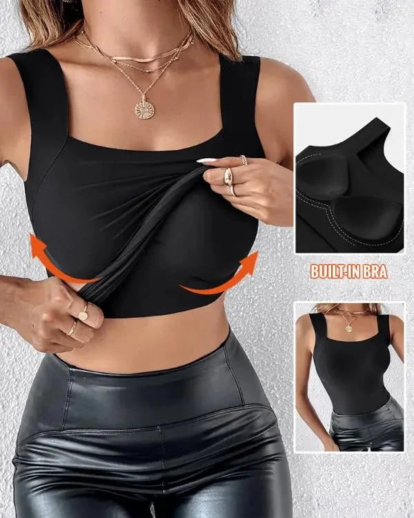 🏆2026 HOT SALE 50% OFF!!🔥 BUY 1 GET 1 FREE 💐Women's U Neck Camisole High Strechy Seamless Built-in Bra Padded Tank Tops