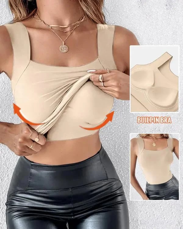 🏆2026 HOT SALE 50% OFF!!🔥 BUY 1 GET 1 FREE 💐Women's U Neck Camisole High Strechy Seamless Built-in Bra Padded Tank Tops