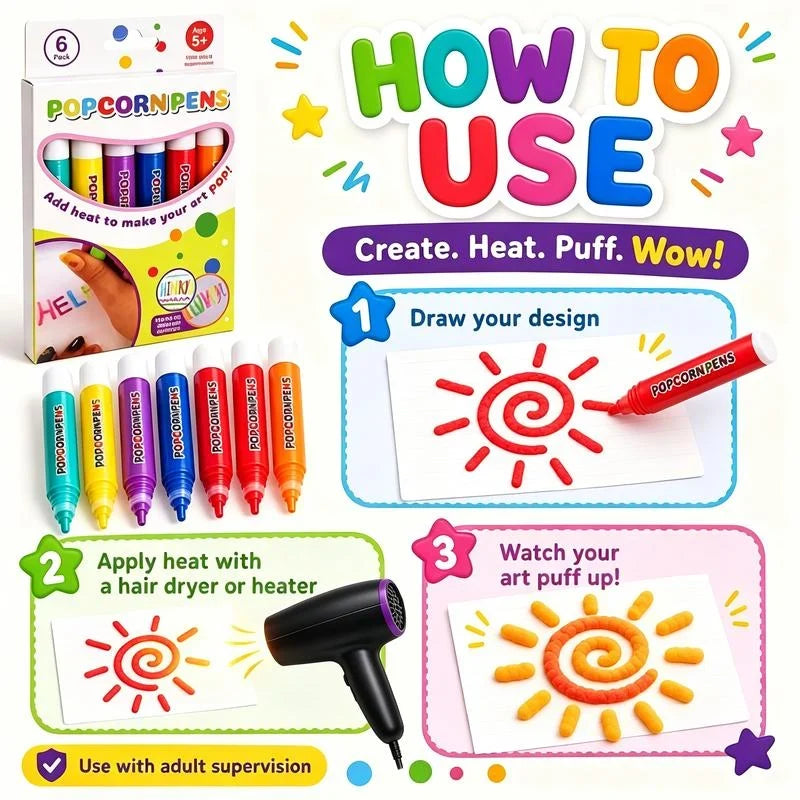 🔮Magic Pen – Draw 3D with one stroke!🎄DIY Bubble Popcorn Drawing Pens