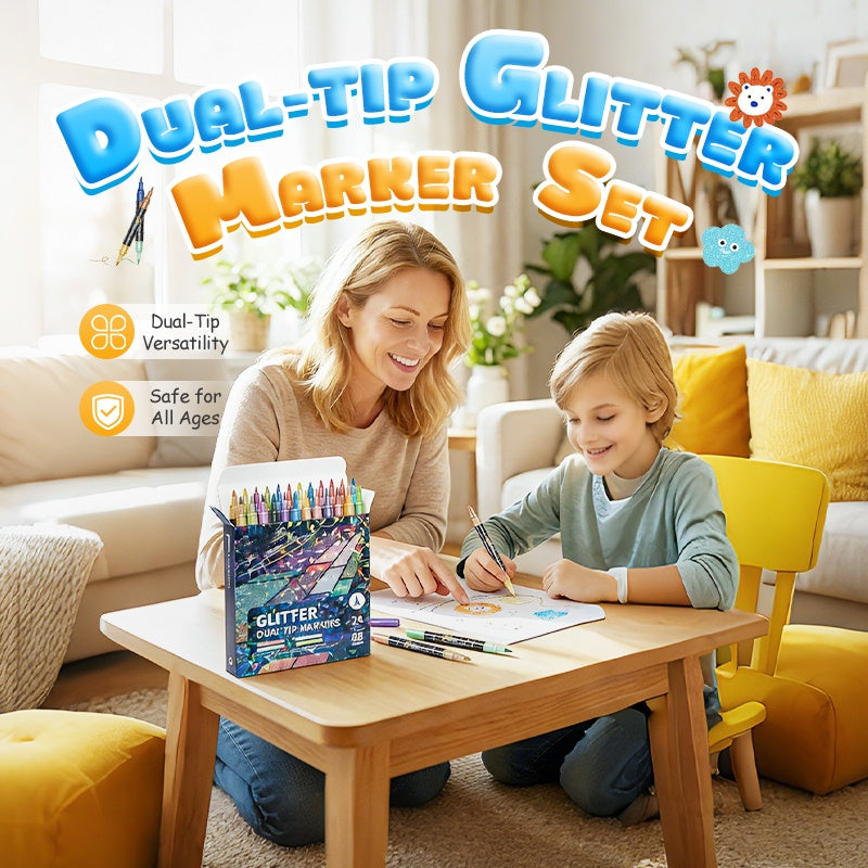 🎨Glitter Effect Brush Markers🥇✨: Create Sparkling Art Smoothly 🥳(🌈24-96 Colors | Smooth No Clog | No Bleed Through📝)