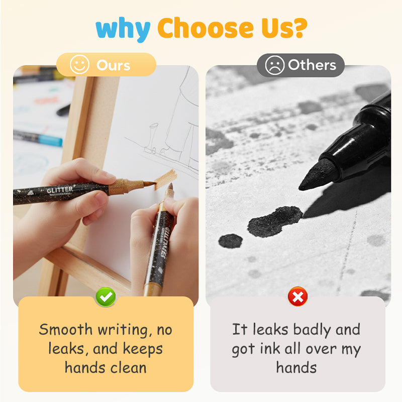 🎨Glitter Effect Brush Markers🥇✨: Create Sparkling Art Smoothly 🥳(🌈24-96 Colors | Smooth No Clog | No Bleed Through📝)