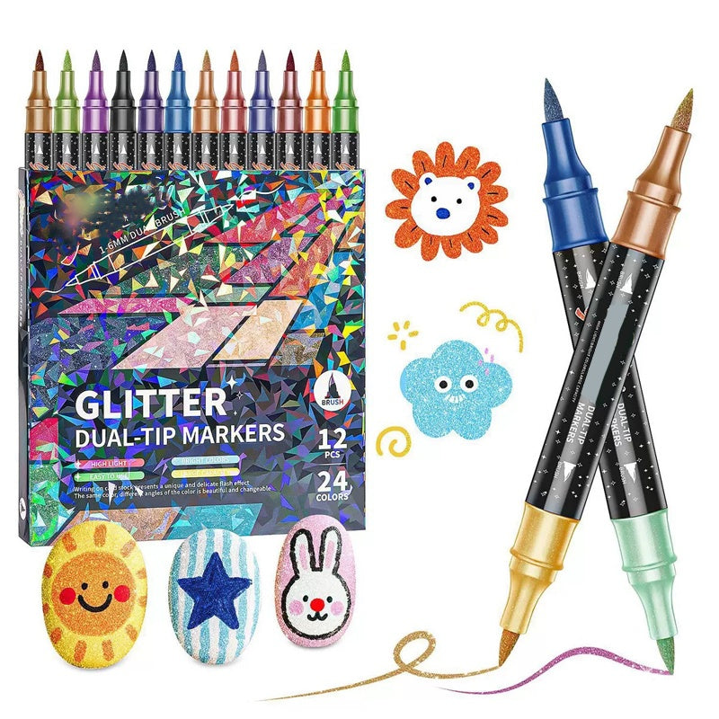 🎨Glitter Effect Brush Markers🥇✨: Create Sparkling Art Smoothly 🥳(🌈24-96 Colors | Smooth No Clog | No Bleed Through📝)