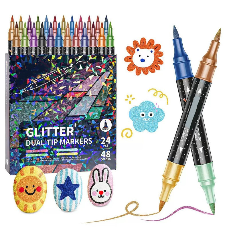 🎨Glitter Effect Brush Markers🥇✨: Create Sparkling Art Smoothly 🥳(🌈24-96 Colors | Smooth No Clog | No Bleed Through📝)