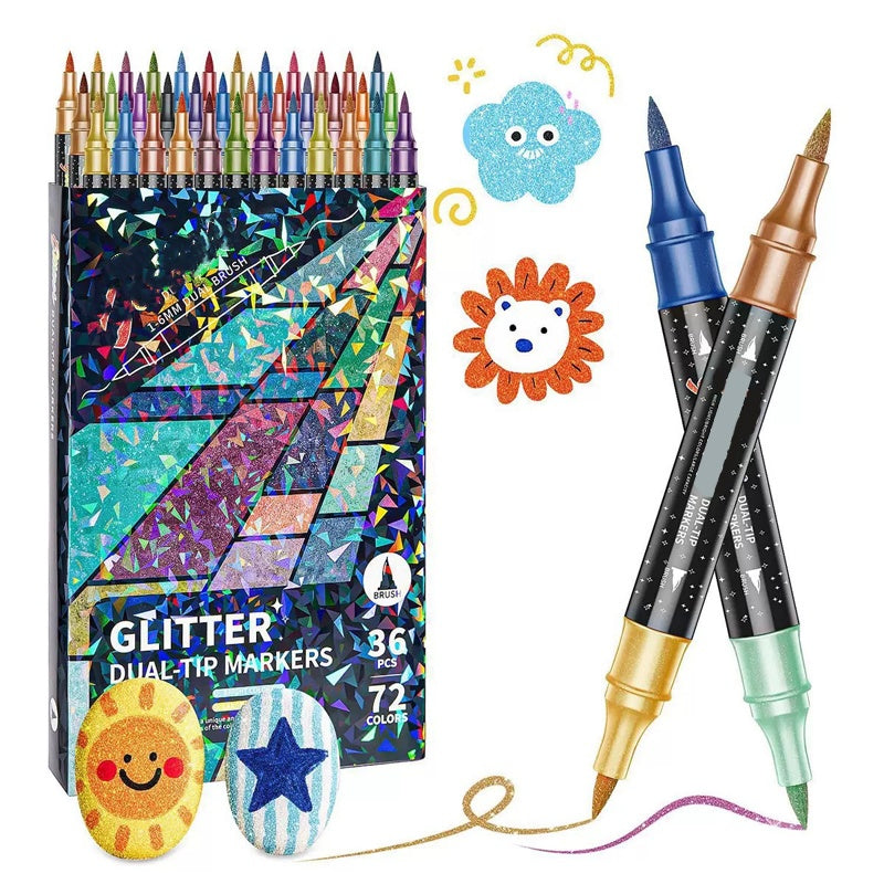 🎨Glitter Effect Brush Markers🥇✨: Create Sparkling Art Smoothly 🥳(🌈24-96 Colors | Smooth No Clog | No Bleed Through📝)