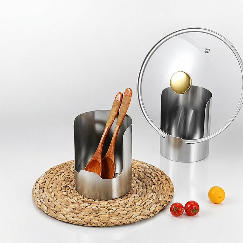 🍳Multi‑Functional Kitchen Utensil Holder, Stainless Steel Organizer, for Spoons, Pot Lids & Cooking Gadgets, Countertop Kitchen Storage