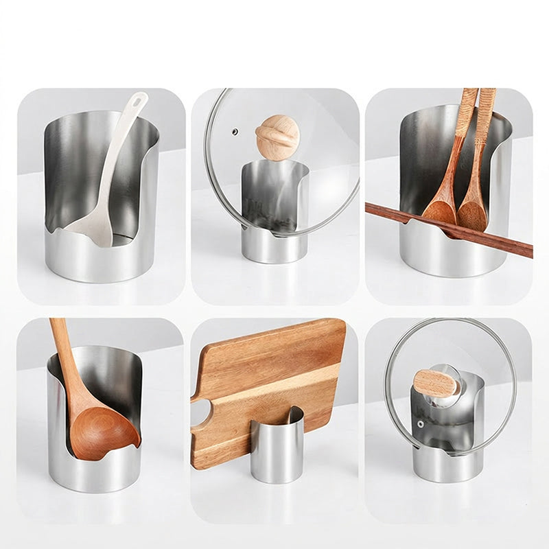 🍳Multi‑Functional Kitchen Utensil Holder, Stainless Steel Organizer, for Spoons, Pot Lids & Cooking Gadgets, Countertop Kitchen Storage