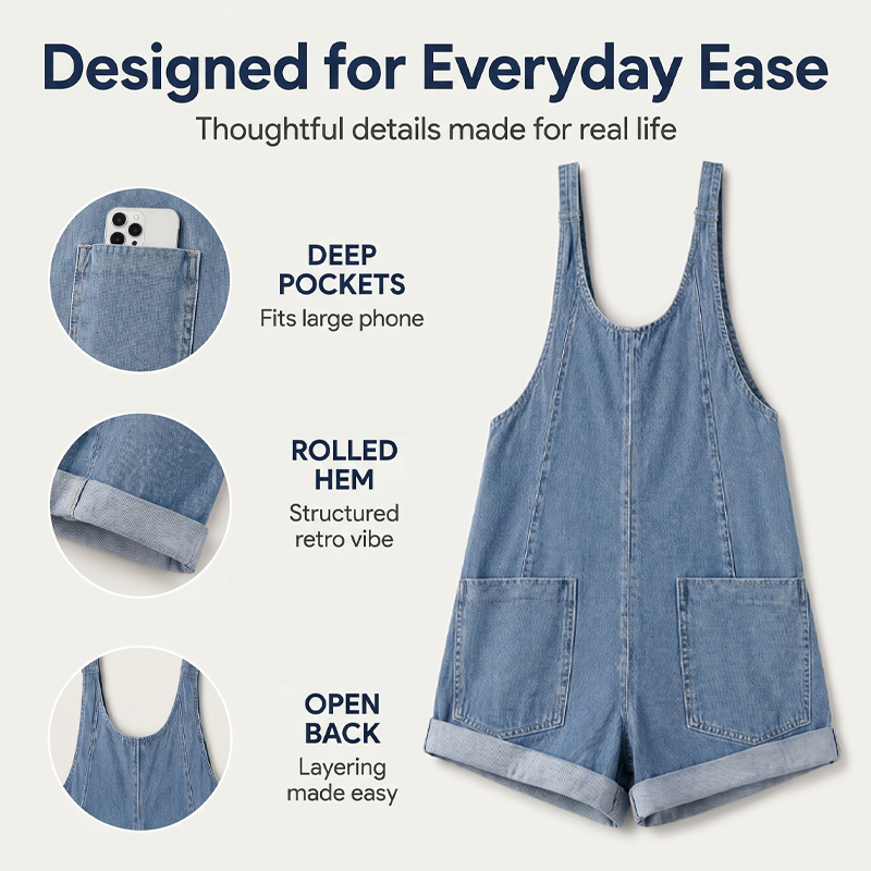 Women's Summer Loose Denim Overall Shorts