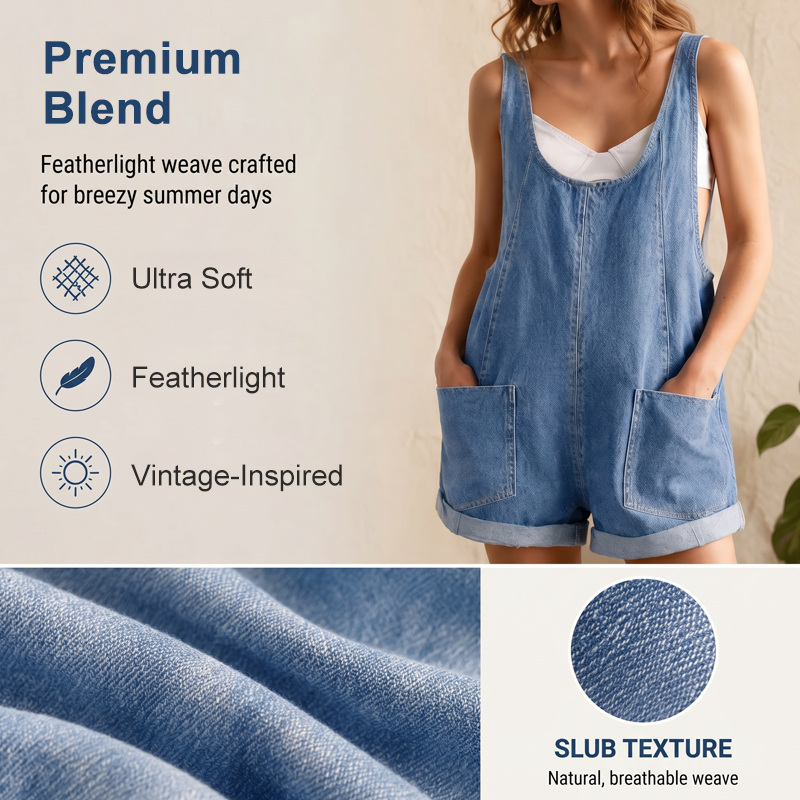 Women's Summer Loose Denim Overall Shorts