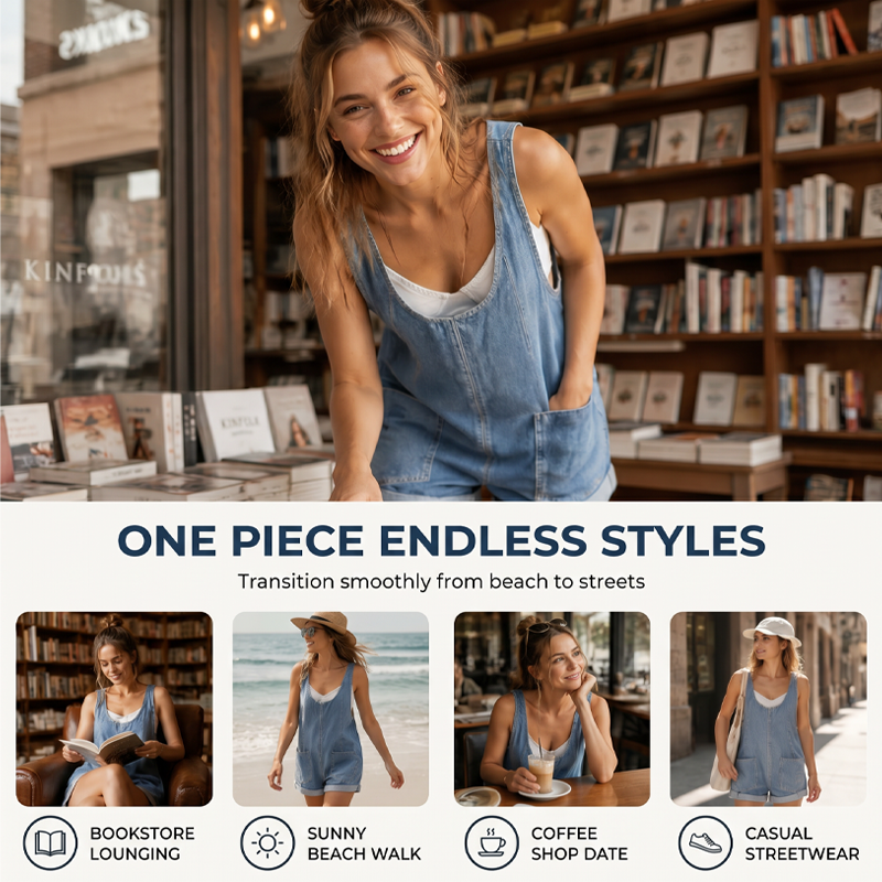 Women's Summer Loose Denim Overall Shorts