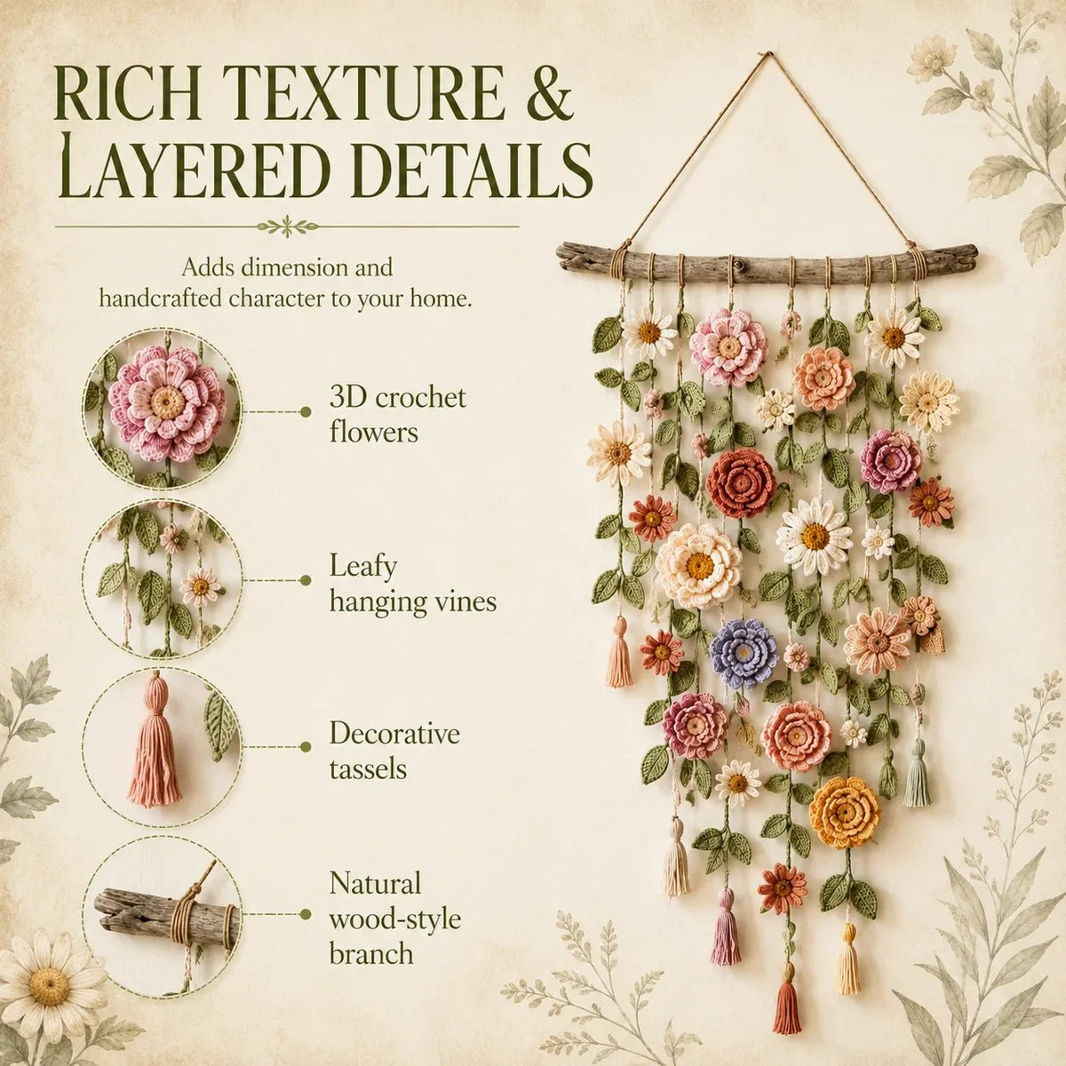 💗LAST DAY SALE 50% OFF⚡50K+ SOLD!!💮Crochet Flower Wall Hanging Decor🖼️