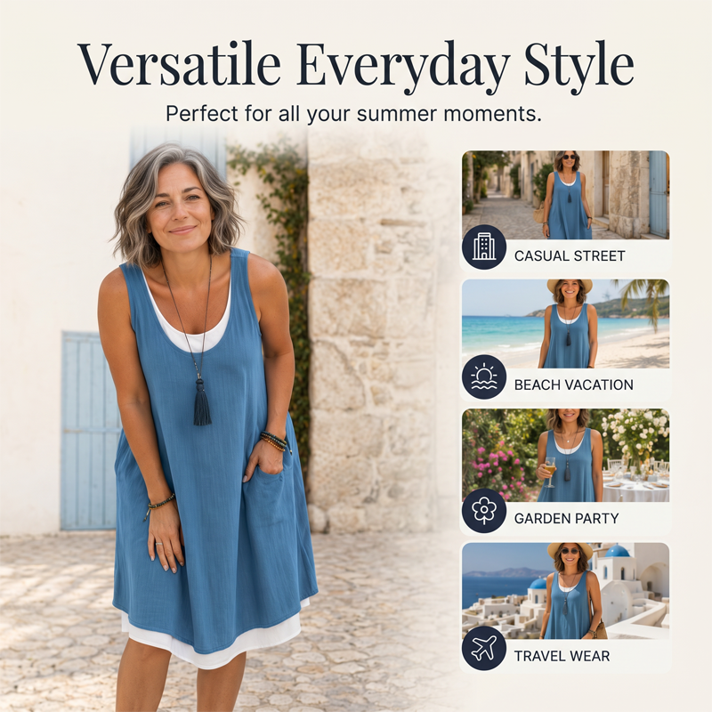 Women's Sleeveless Fake 2-Piece Dress