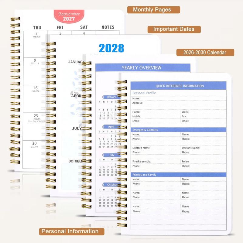 🐮 2026-2030 Calendar 📅 - From January 2026 to December 2030, 5-year calendar, cartoon Highland cow themed cover design, annual calendar planning, month labels, 60-month calendar