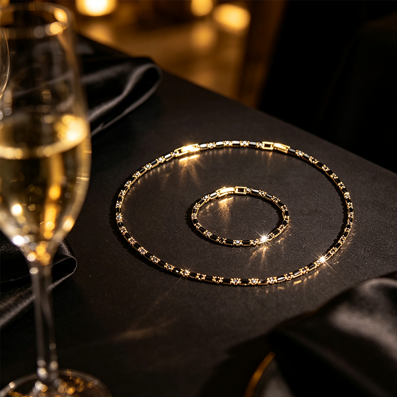 🔗 LIMITED-TIME 50% OFF ✨ Men's Jewelry Set — Necklace + Bracelet, Dark CZ Accents, Street-Luxe Edge