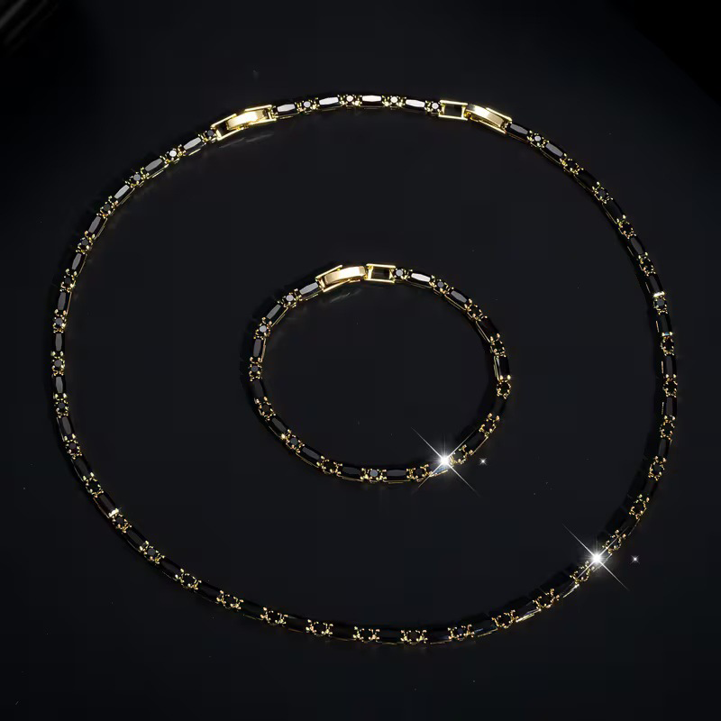 🔗 LIMITED-TIME 50% OFF ✨ Men's Jewelry Set — Necklace + Bracelet, Dark CZ Accents, Street-Luxe Edge