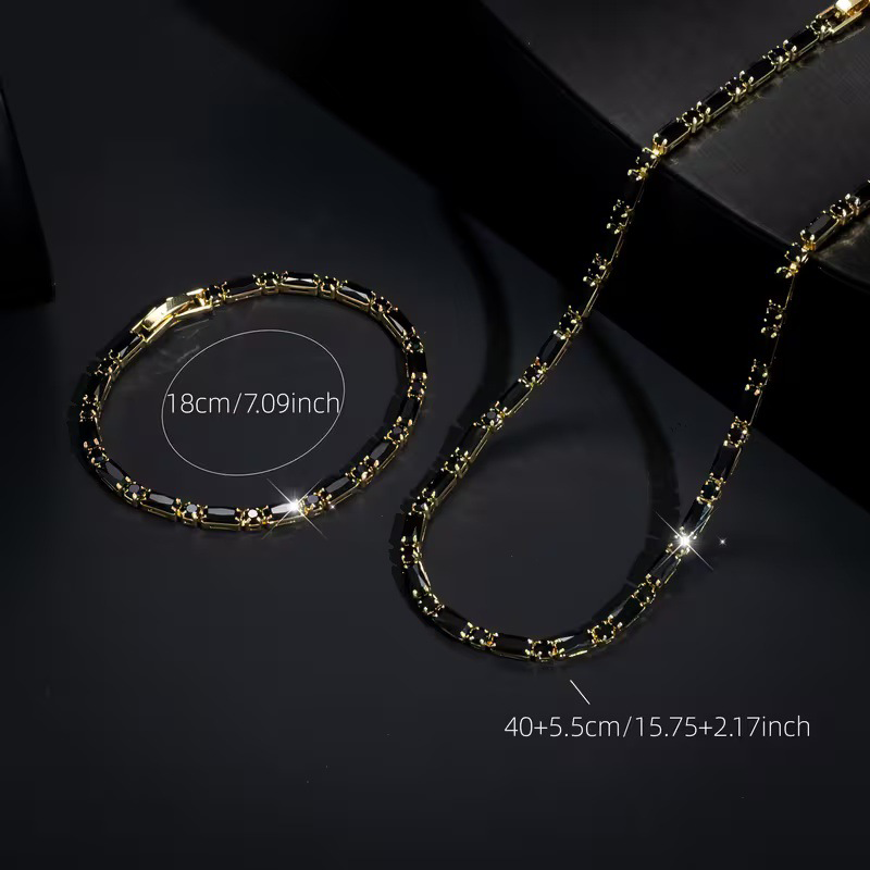 🔗 LIMITED-TIME 50% OFF ✨ Men's Jewelry Set — Necklace + Bracelet, Dark CZ Accents, Street-Luxe Edge