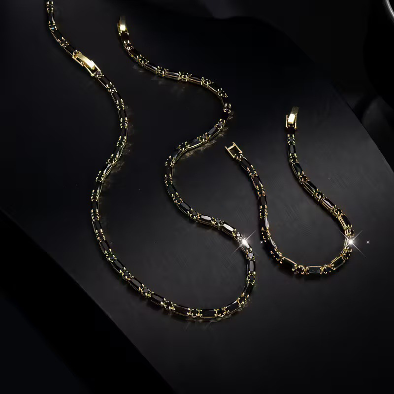 🔗 LIMITED-TIME 50% OFF ✨ Men's Jewelry Set — Necklace + Bracelet, Dark CZ Accents, Street-Luxe Edge