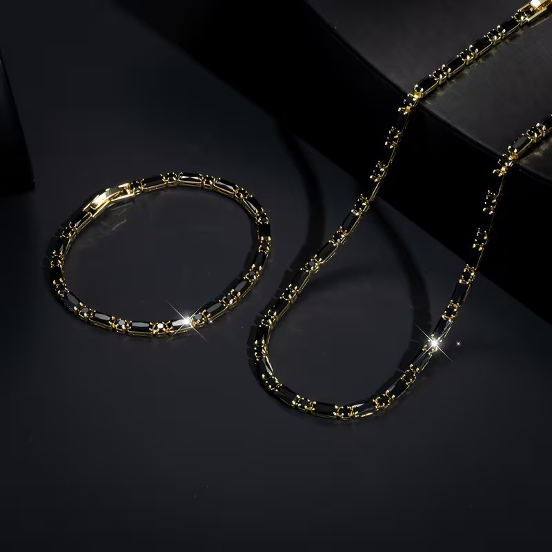 🔗 LIMITED-TIME 50% OFF ✨ Men's Jewelry Set — Necklace + Bracelet, Dark CZ Accents, Street-Luxe Edge