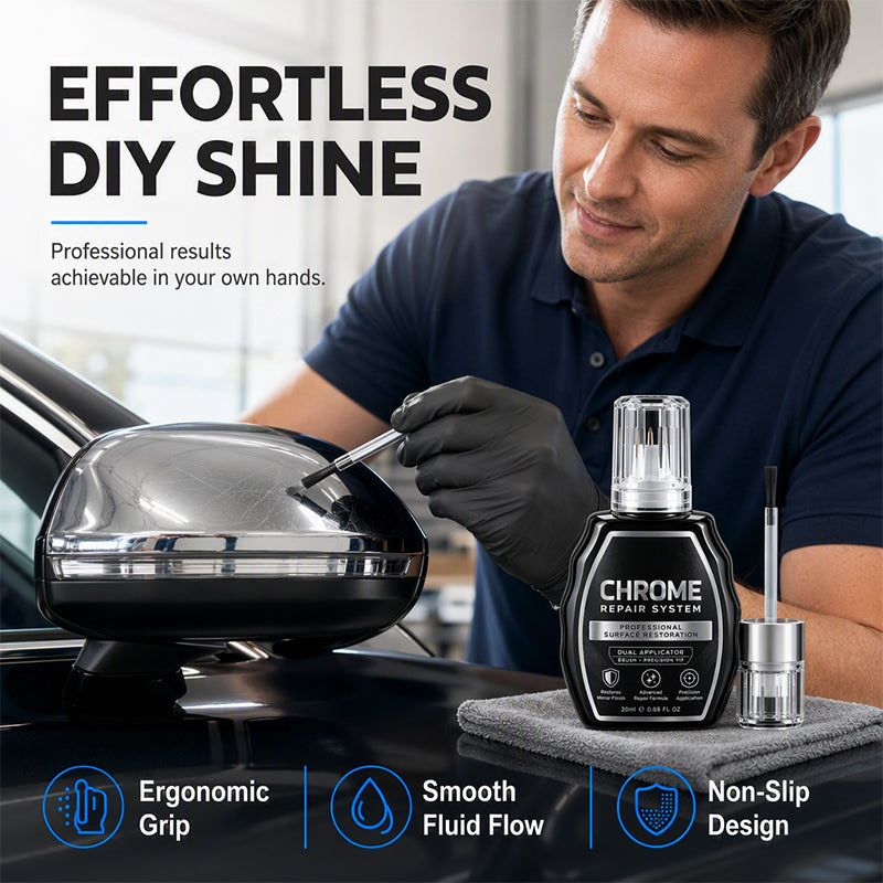 ✨50% OFF NOW! Professional Chrome Repair Pen‑Dual‑Applicator Chrome Repair System, Mirror‑Shine Metal Touch‑Up Paint for Auto Chrome Parts & Home Metal Hardware