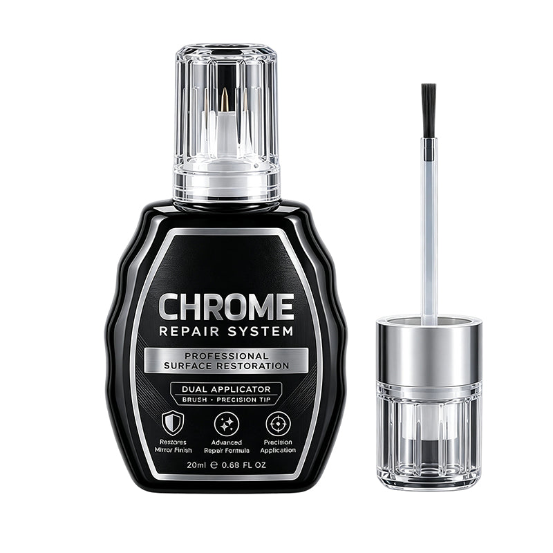 ✨50% OFF NOW! Professional Chrome Repair Pen‑Dual‑Applicator Chrome Repair System, Mirror‑Shine Metal Touch‑Up Paint for Auto Chrome Parts & Home Metal Hardware