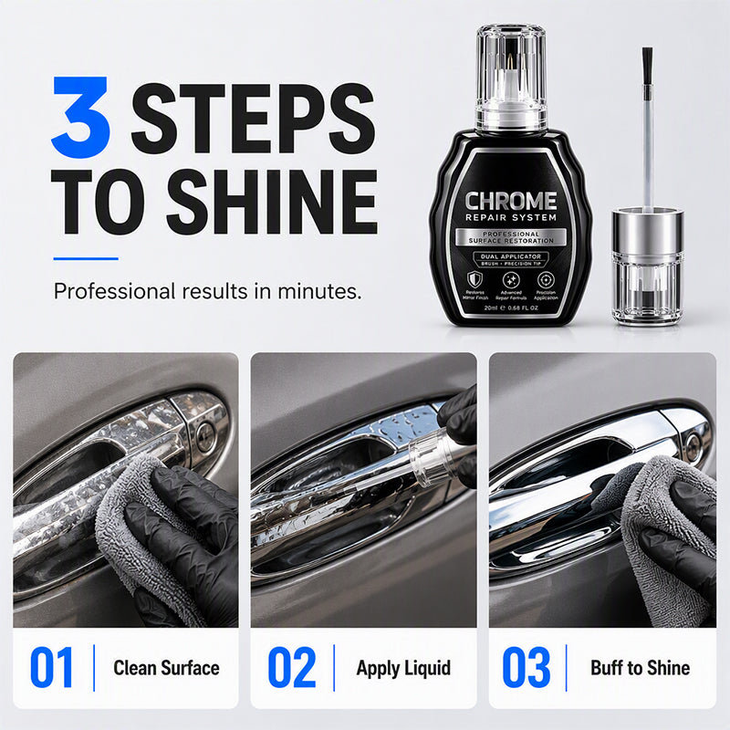 ✨50% OFF NOW! Professional Chrome Repair Pen‑Dual‑Applicator Chrome Repair System, Mirror‑Shine Metal Touch‑Up Paint for Auto Chrome Parts & Home Metal Hardware