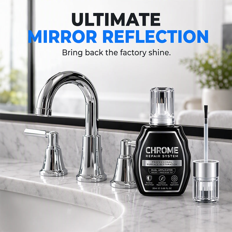 ✨50% OFF NOW! Professional Chrome Repair Pen‑Dual‑Applicator Chrome Repair System, Mirror‑Shine Metal Touch‑Up Paint for Auto Chrome Parts & Home Metal Hardware