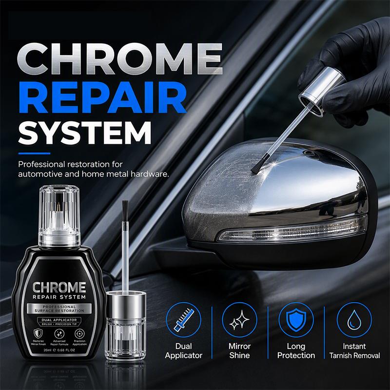 ✨50% OFF NOW! Professional Chrome Repair Pen‑Dual‑Applicator Chrome Repair System, Mirror‑Shine Metal Touch‑Up Paint for Auto Chrome Parts & Home Metal Hardware