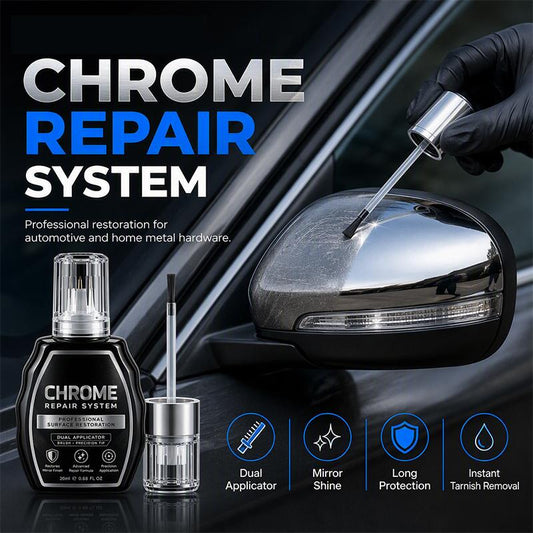 ✨50% OFF NOW! Professional Chrome Repair Pen‑Dual‑Applicator Chrome Repair System, Mirror‑Shine Metal Touch‑Up Paint for Auto Chrome Parts & Home Metal Hardware