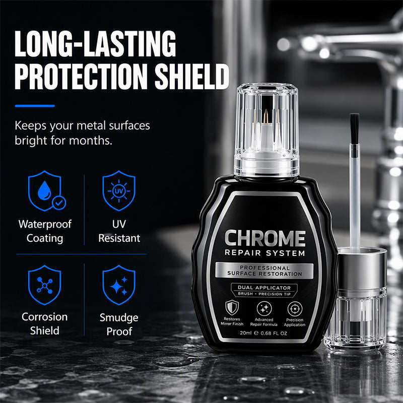 ✨50% OFF NOW! Professional Chrome Repair Pen‑Dual‑Applicator Chrome Repair System, Mirror‑Shine Metal Touch‑Up Paint for Auto Chrome Parts & Home Metal Hardware