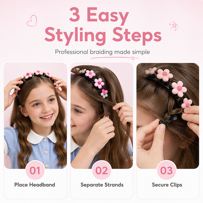 🌸 LIMITED-TIME 50% OFF ✨ Cartoon Braiding Headband — Integrated Mini Clips, Instant Braids for Girls